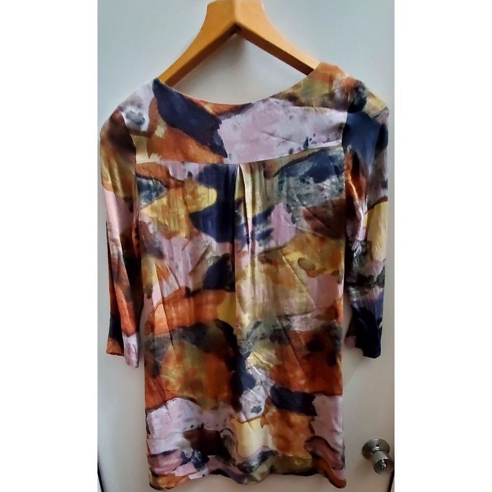 Anthropologie MAEVE Dress S Abstrast Long Sleeve Sheath Violet/Copper/Blk Artsy - Picture 4 of 8